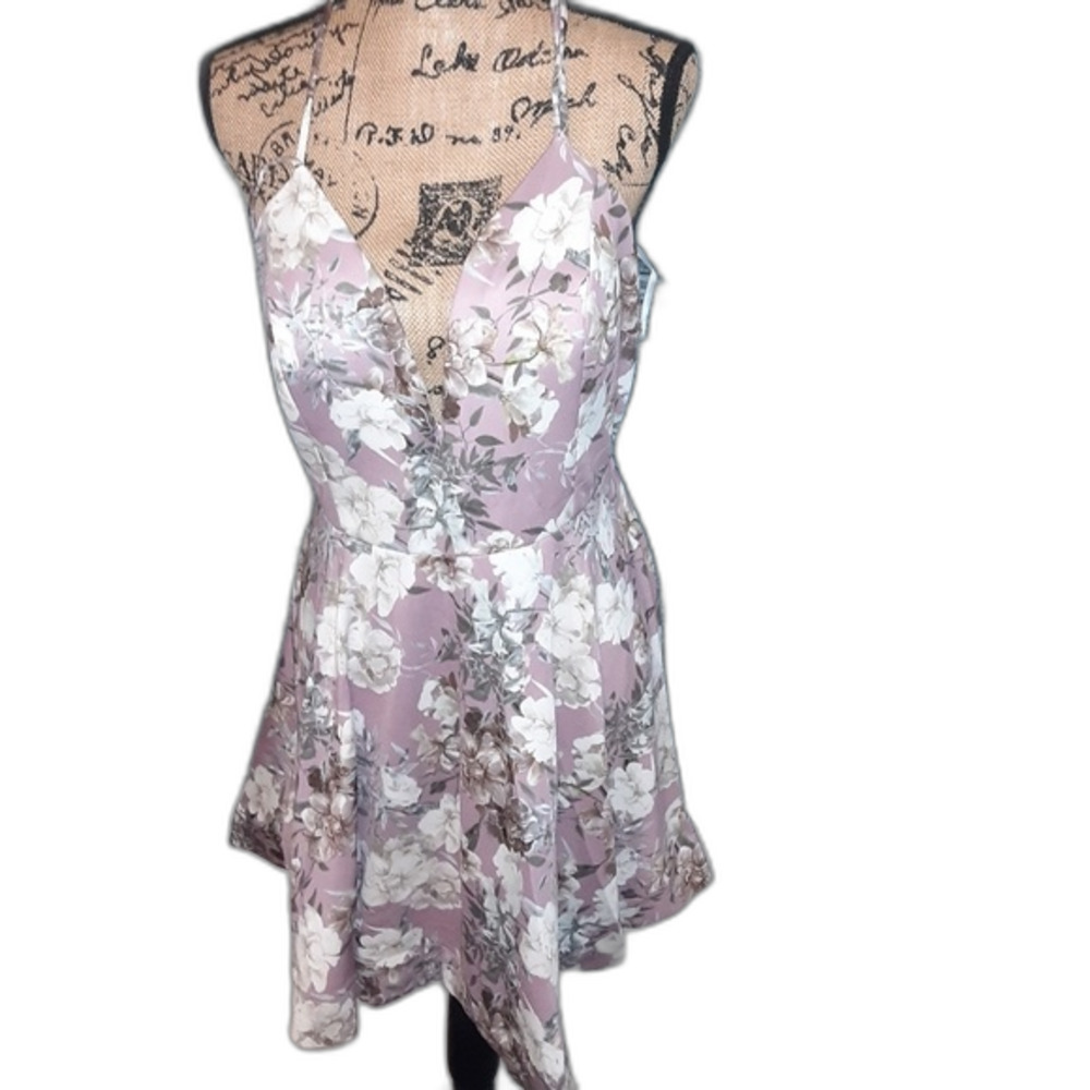 Trac 1XL Floral Print Strappy Plunging Back Dress